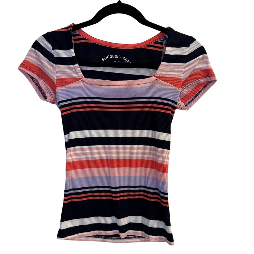 Aeropostale Seriously Soft Ribbed Striped Top Square Neck Size Small